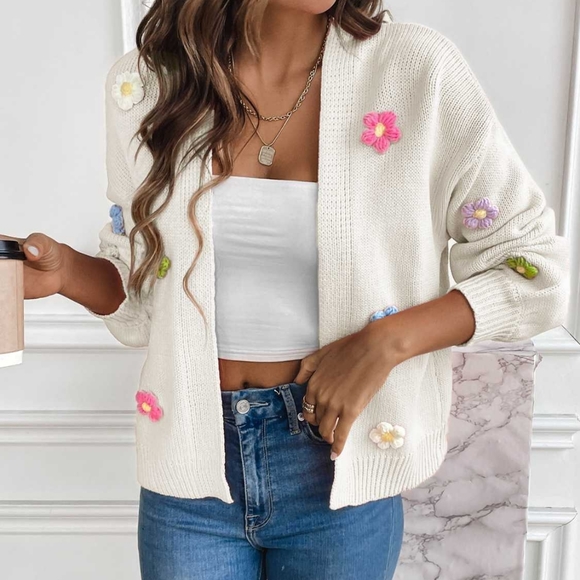 Wildflower Whisper Open Front Cardigan - White - Picture 2 of 5